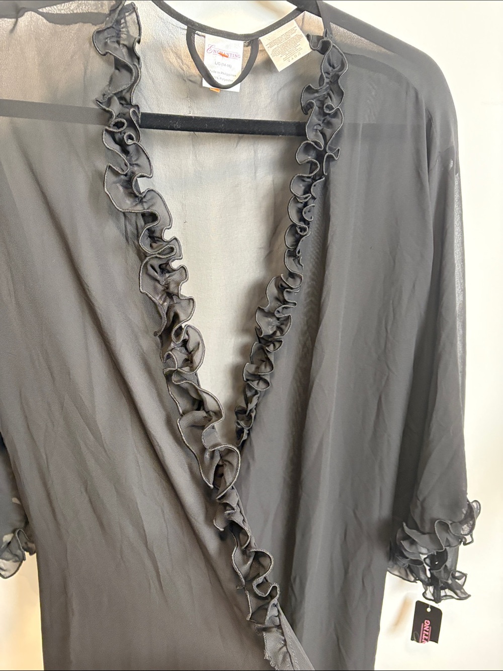 Sheer Ruffled Black Kimono Robe - Women's Intimates - Picture 12 of 12